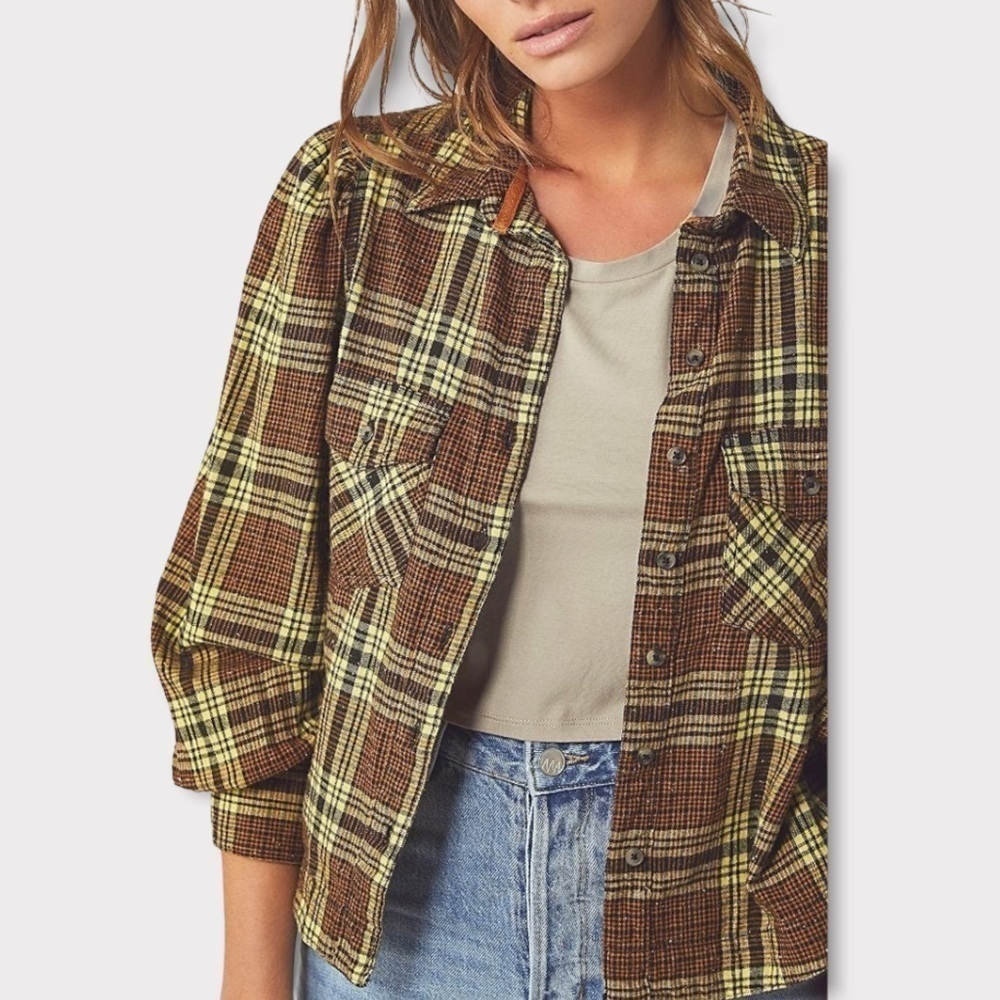 𝅺Free People Sun City Plaid Distressed Shirt NWT